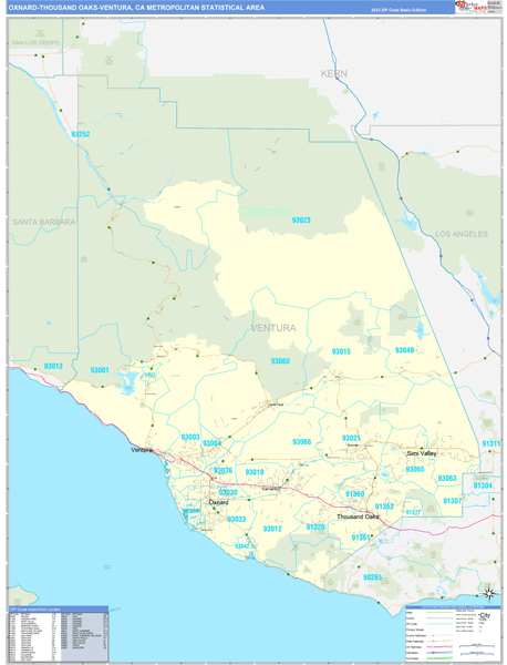 Oxnard-Thousand Oaks-Ventura Metro Area Digital Map Basic Style